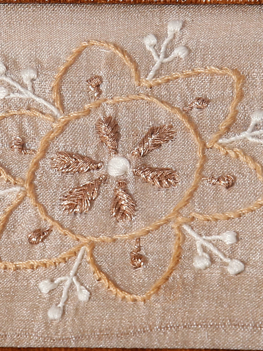 Ada Hand Embroidered Natural Fawn Silk Lucknowi Chikankari Table Coaster With Zari Work 01A135025