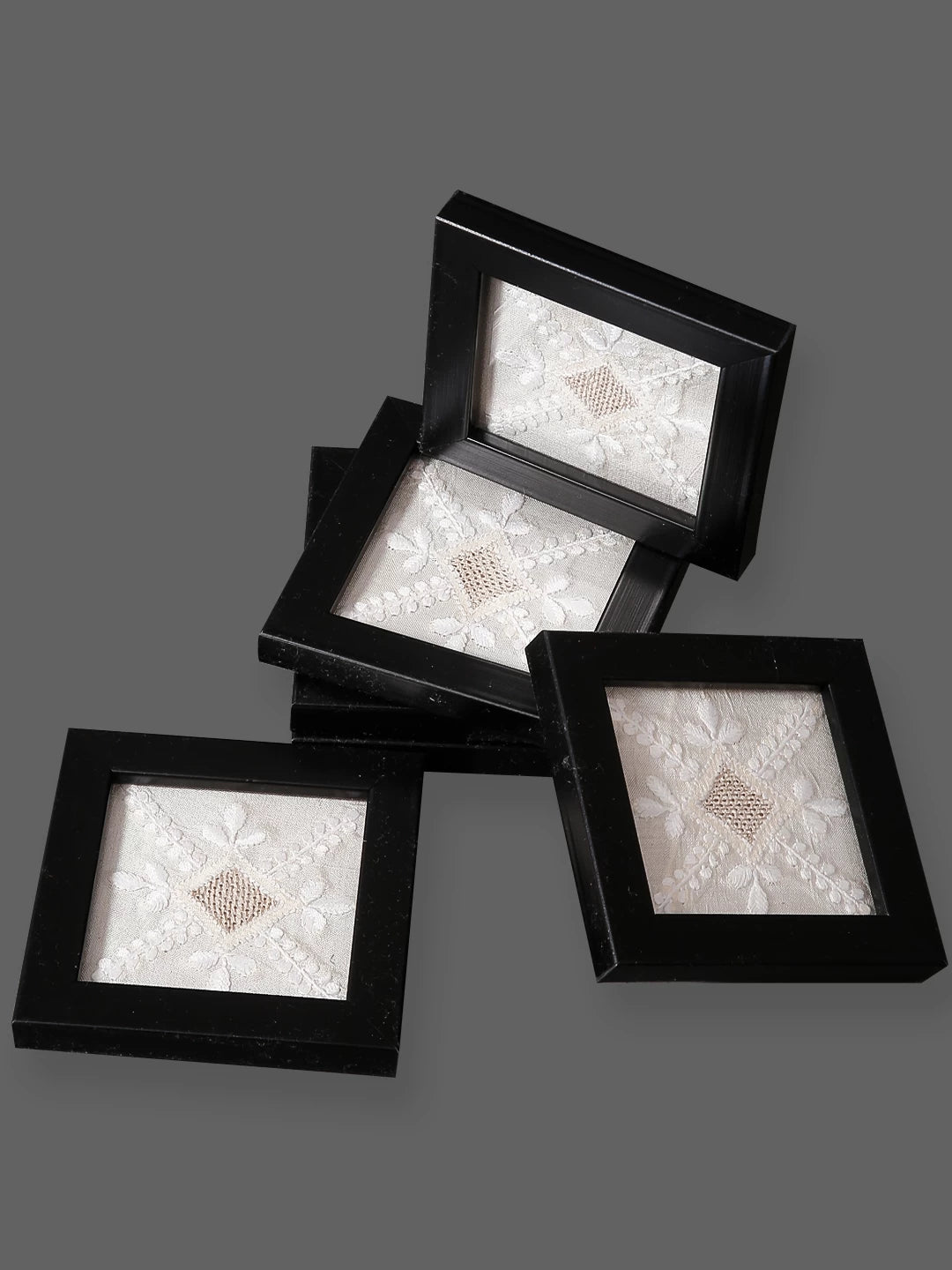 Ada Hand Embroidered Ivory Silk Lucknowi Chikankari Table Coaster With Zari Work 01A145028