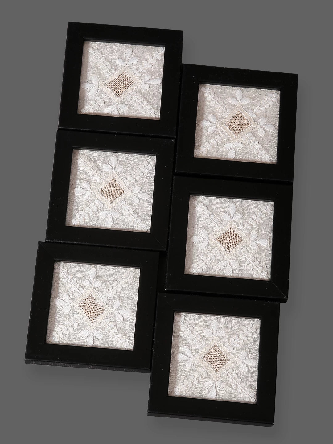 Ada Hand Embroidered Ivory Silk Lucknowi Chikankari Table Coaster With Zari Work 01A145028