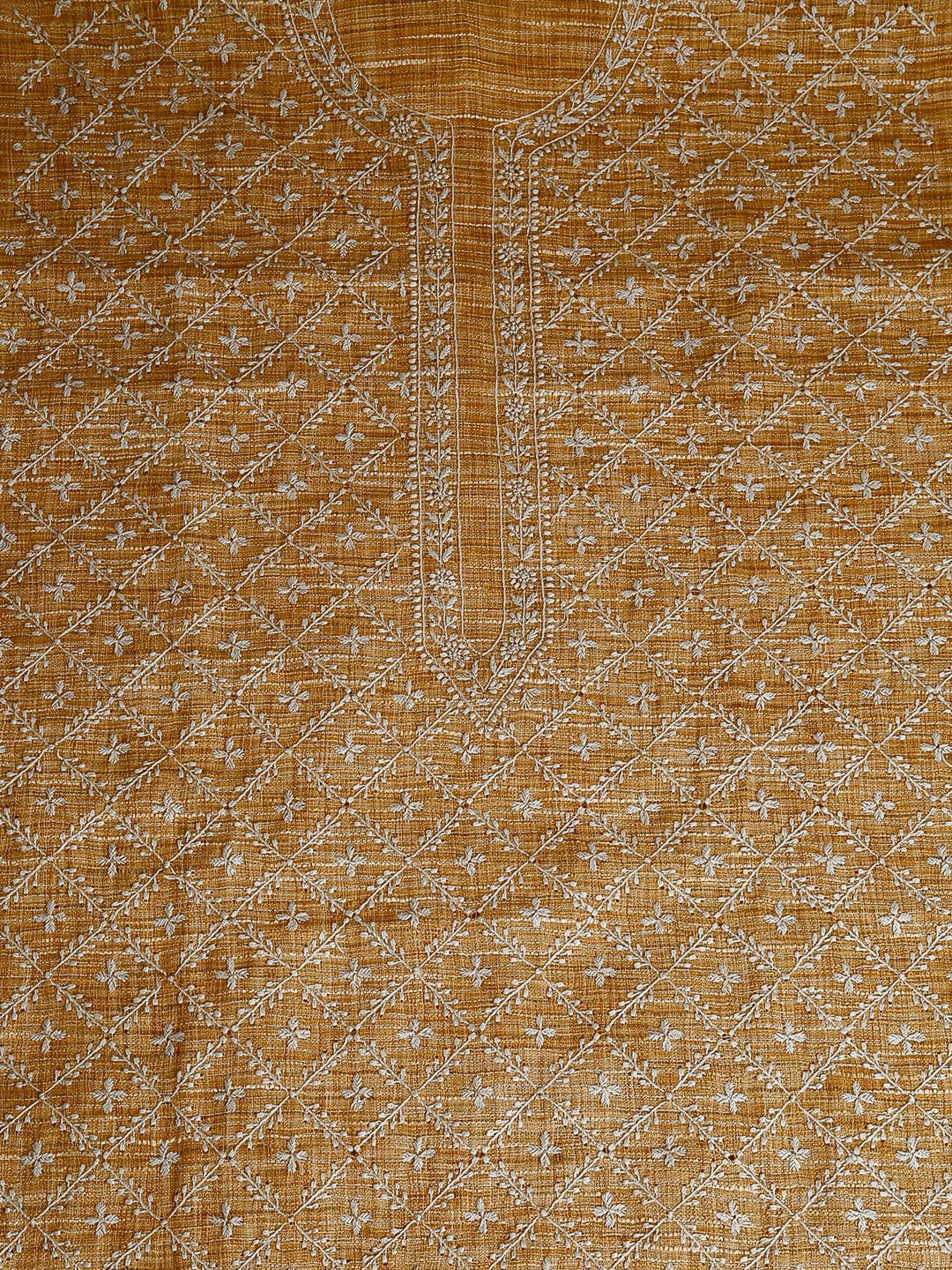 Ada Hand Embroidered Mustard Khadi Cotton Lucknowi Chikankari Unstitched Men's Kurta Piece 01A442808