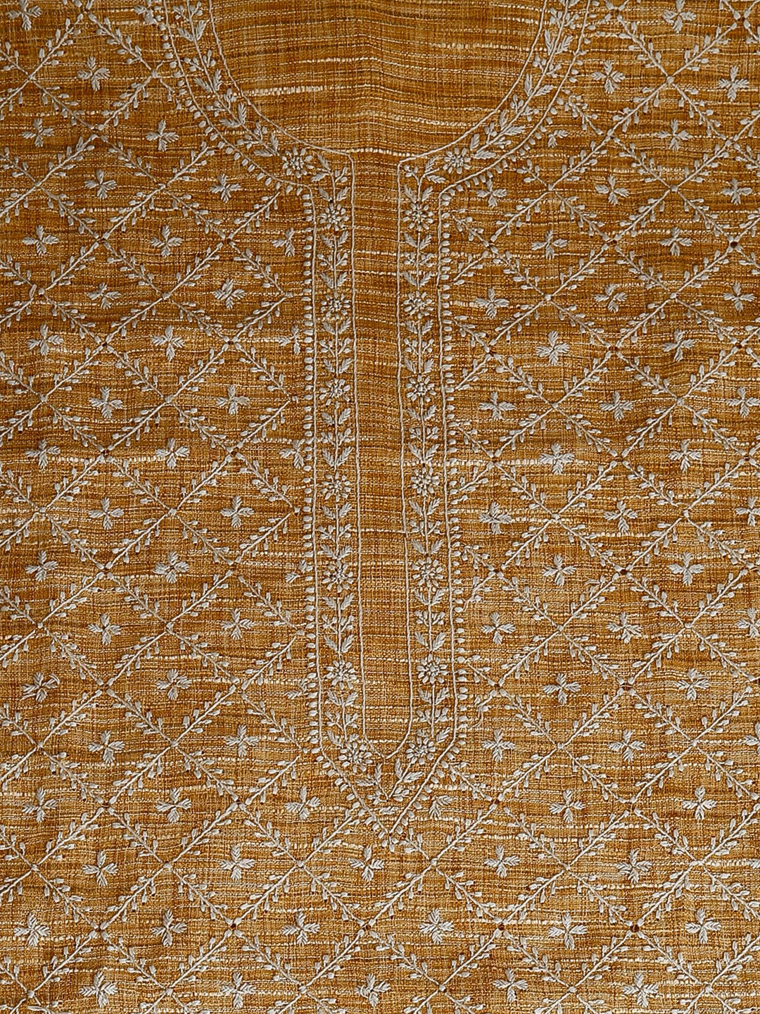 Ada Hand Embroidered Mustard Khadi Cotton Lucknowi Chikankari Unstitched Men's Kurta Piece 01A442808
