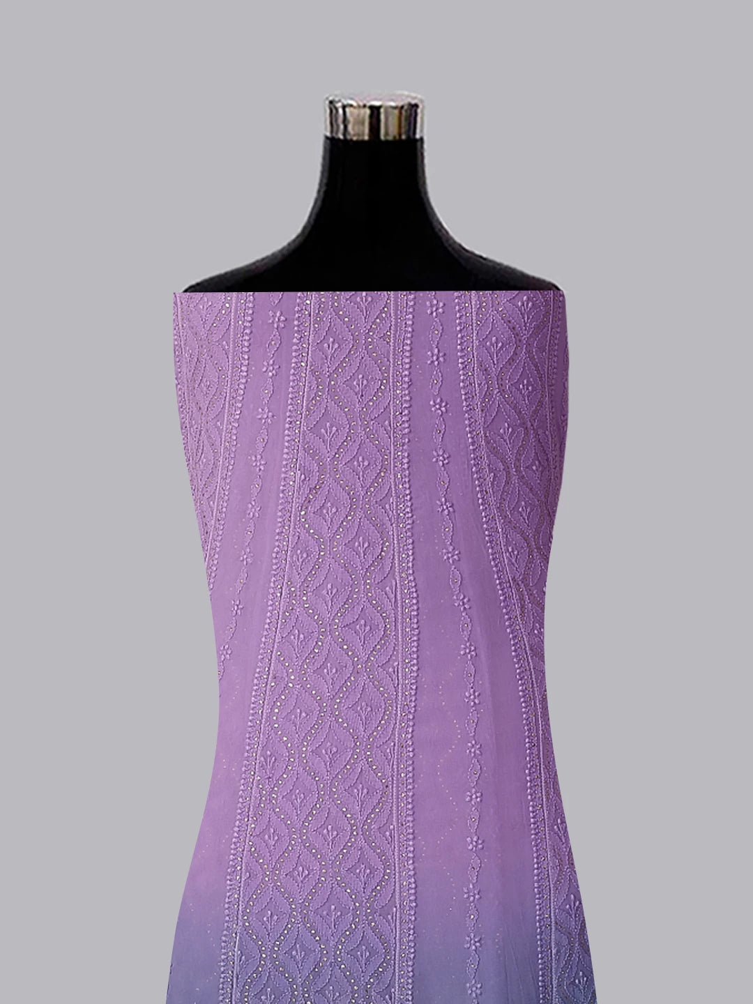 Ada Hand Embroidered Mauve And Blue Ombre shade Georgette Lucknowi Chikankari Semi-Stitched Anarkali Kurta Dupatta Set With Mukaish Work 01A302563