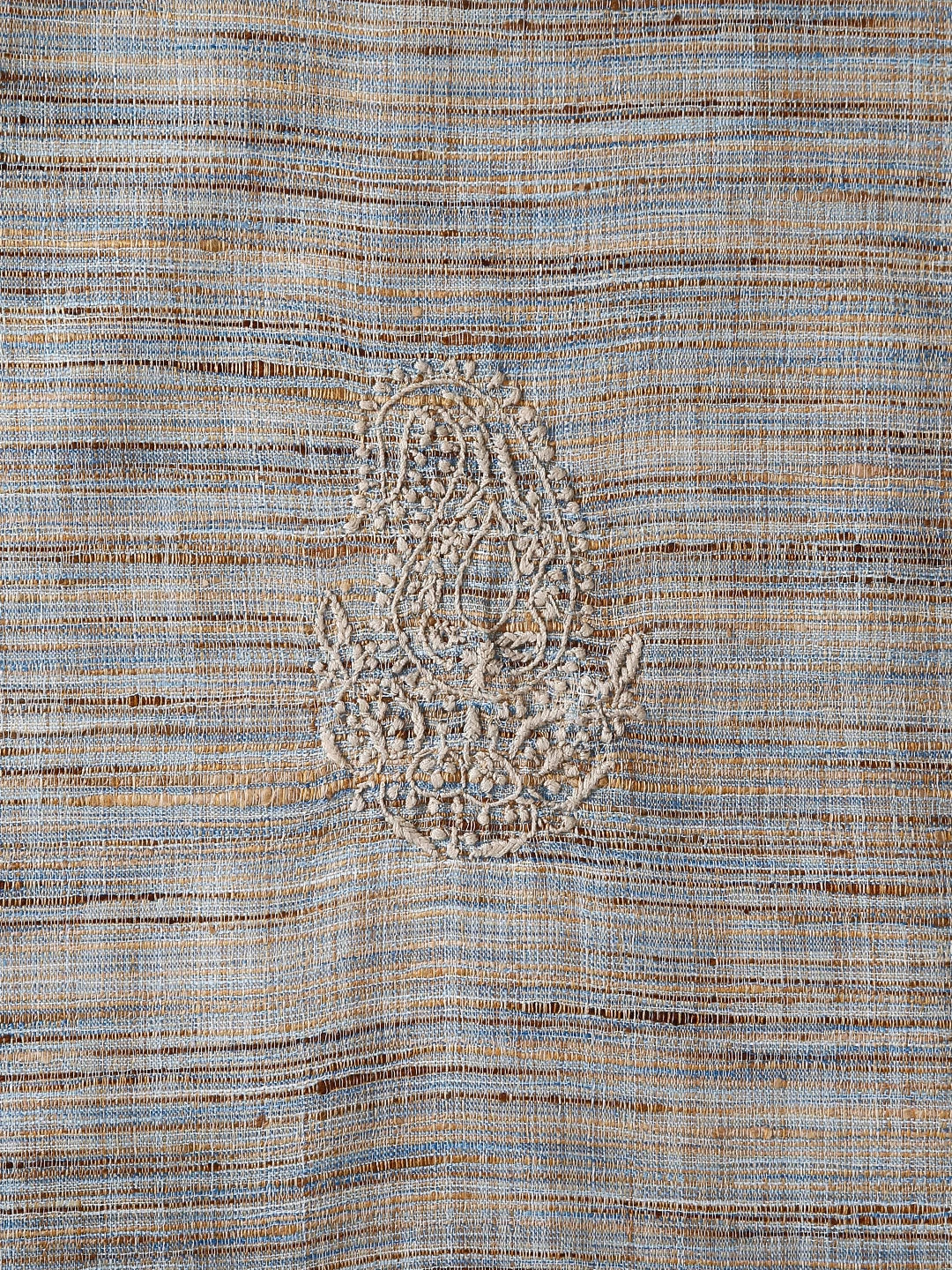 Ada Hand Embroidered Blue and Fawn Khadi Cotton Lucknowi Chikankari Unstitched Men's Kurta Piece 01A315176
