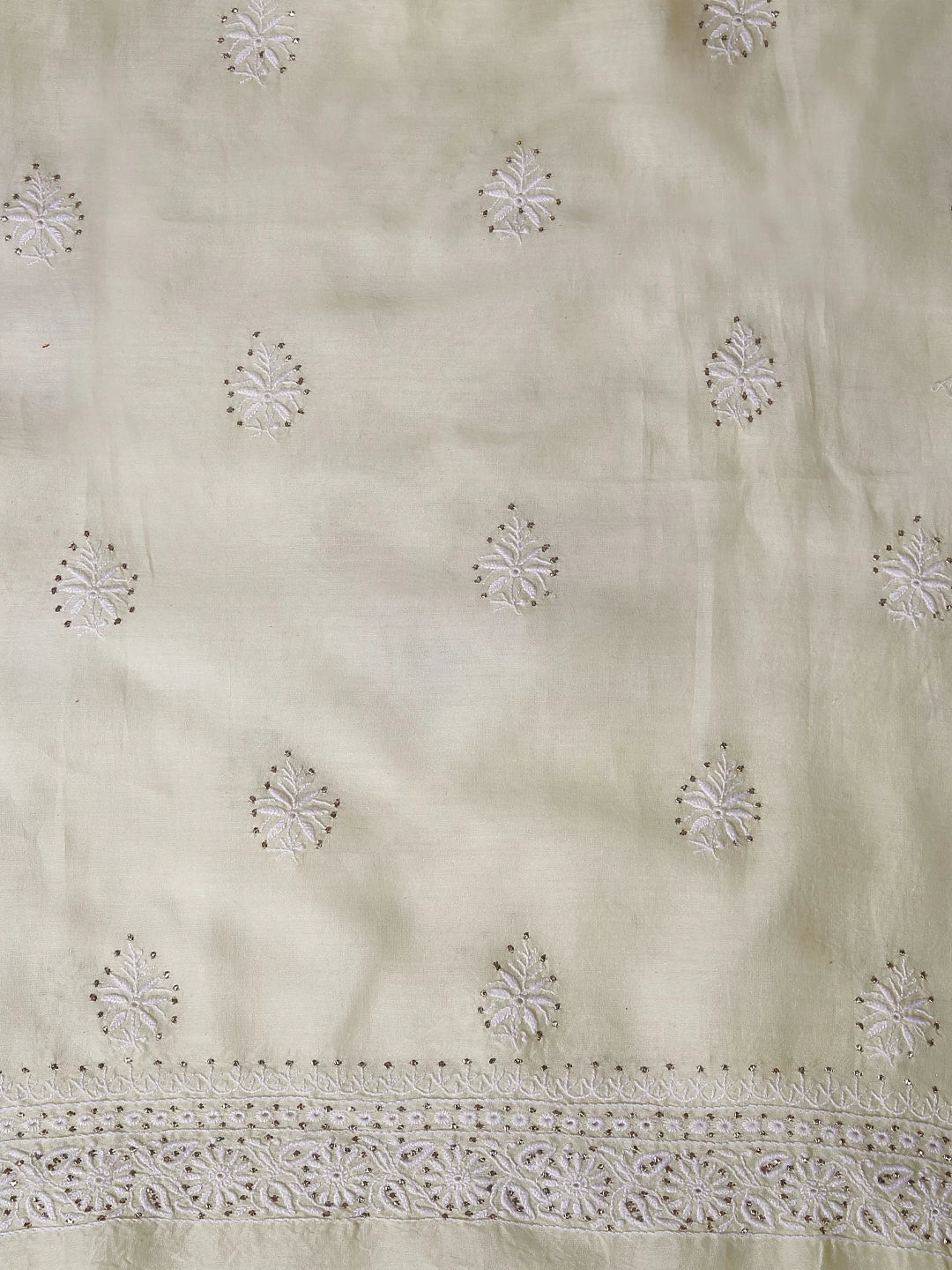 Ada Hand Embroidered Lemon Chanderi Lucknowi Chikankari Unstitched Kurta Dupatta Set With Mukaish Work 01A245855