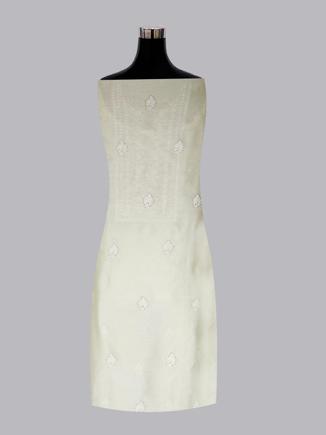 Ada Hand Embroidered Lemon Chanderi Lucknowi Chikankari Unstitched Kurta Dupatta Set With Mukaish Work 01A245855