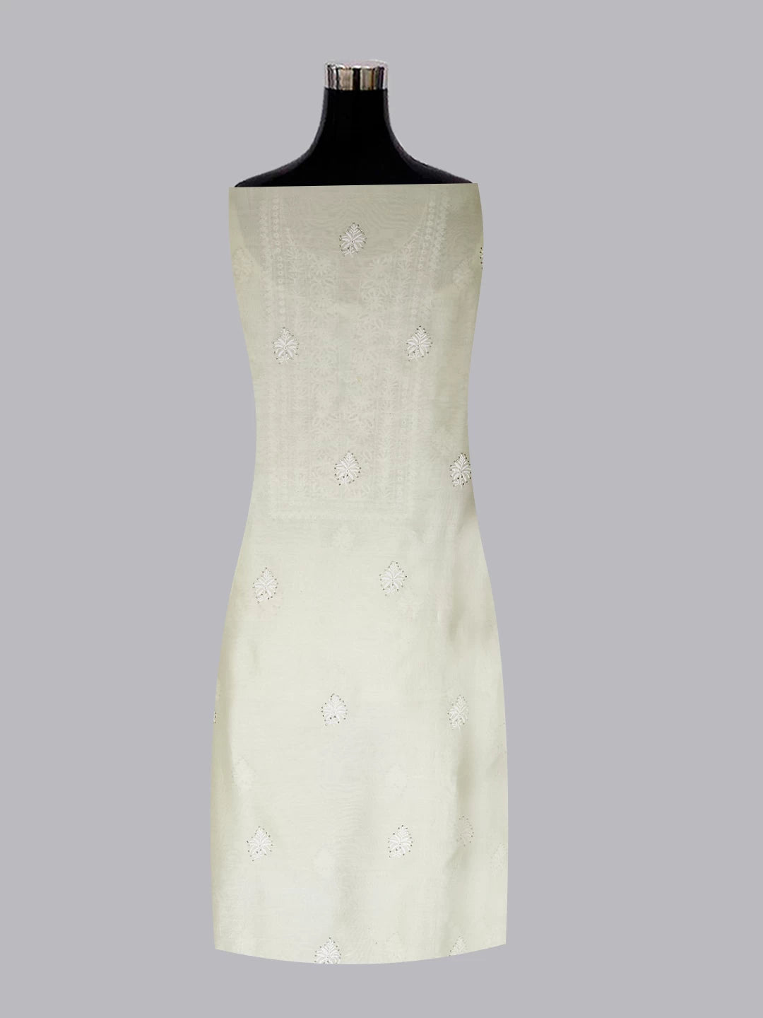 Ada Hand Embroidered Lemon Chanderi Lucknowi Chikankari Unstitched Kurta Dupatta Set With Mukaish Work 01A245855