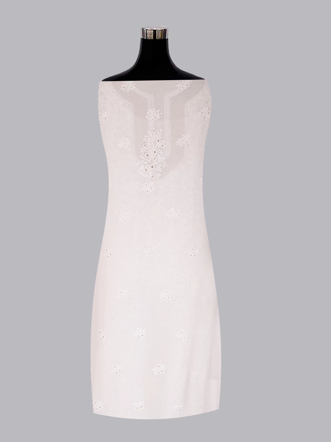 Ada Hand Embroidered White Georgette Lucknowi Chikankari Unstitched Kurta Piece With Muqaish Work 01A435773