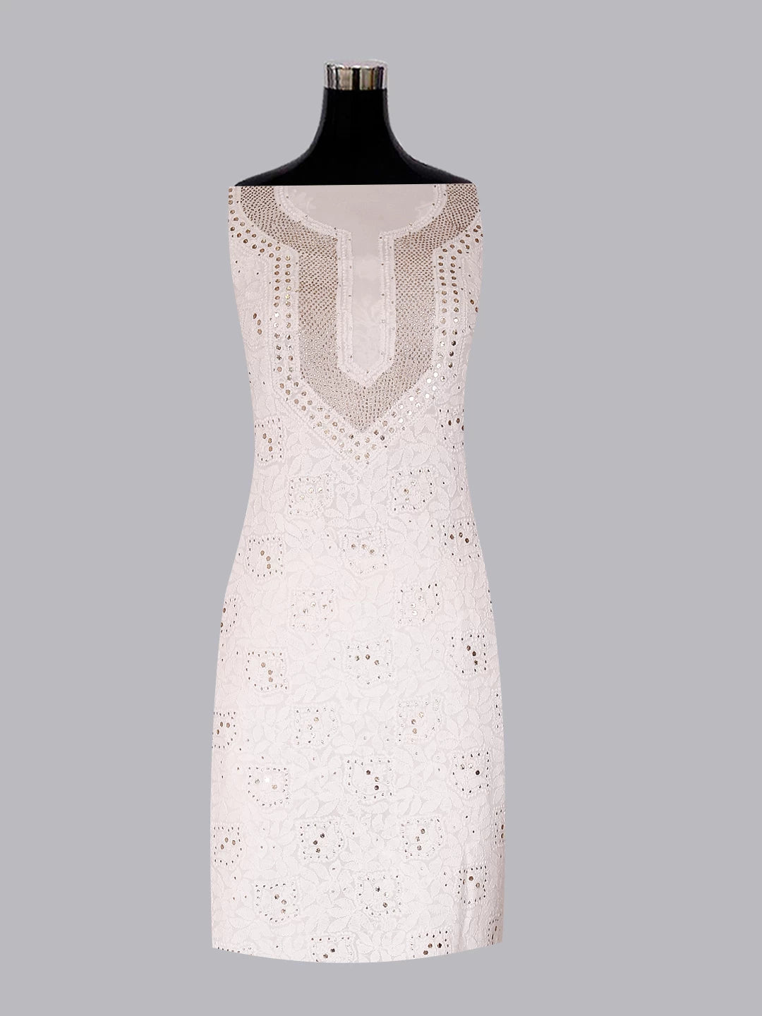 Ada Hand Embroidered White Georgette Lucknowi Chikankari Unstitched Kurta Piece With Muqaish Work 01A435773