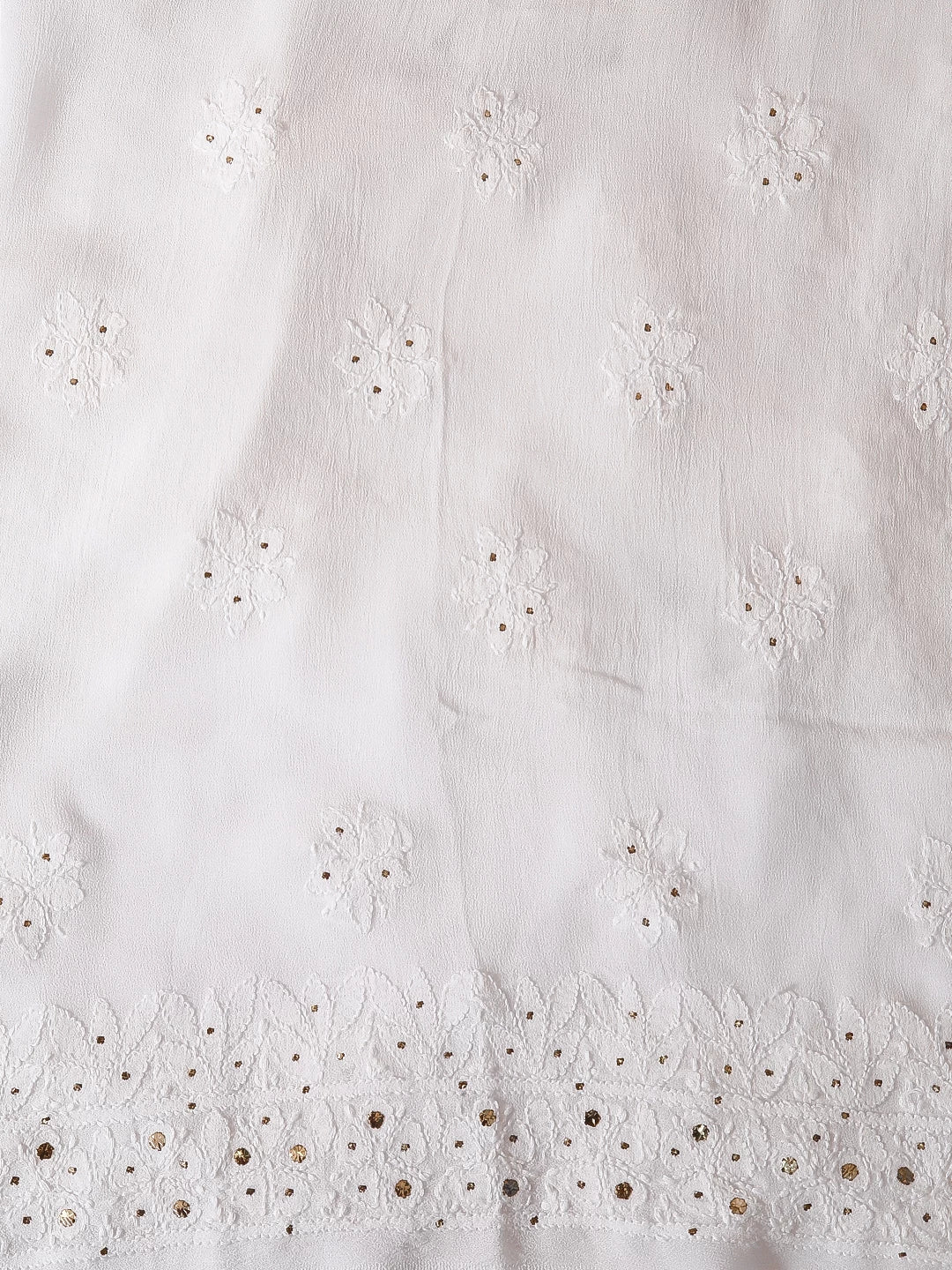 Ada Hand Embroidered White Georgette Lucknowi Chikankari Unstitched Kurta Piece With Muqaish Work 01A435773