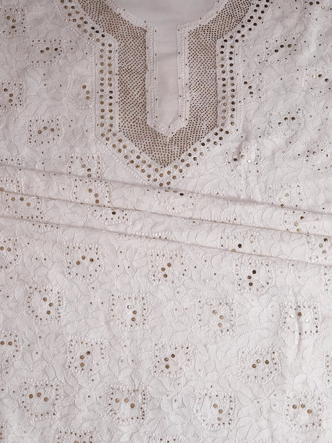 Ada Hand Embroidered White Georgette Lucknowi Chikankari Unstitched Kurta Piece With Muqaish Work 01A435773