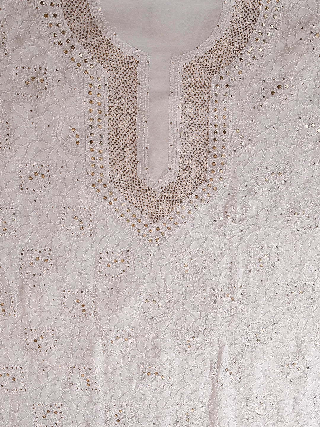 Ada Hand Embroidered White Georgette Lucknowi Chikankari Unstitched Kurta Piece With Muqaish Work 01A435773