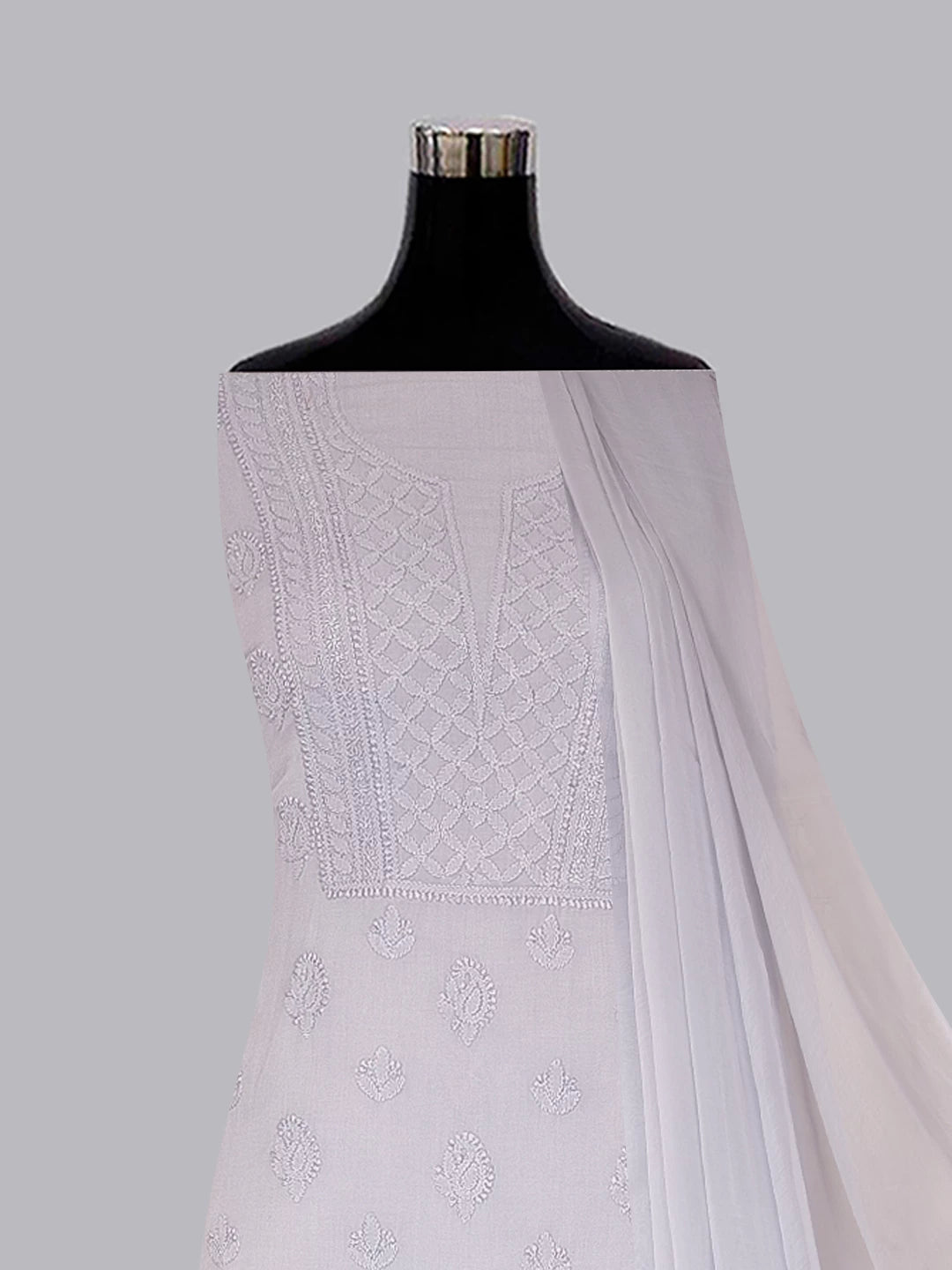 Ada Hand Embroidered Light Grey Modal Lucknowi Chikankari Unstitched Suit Piece 01A368099