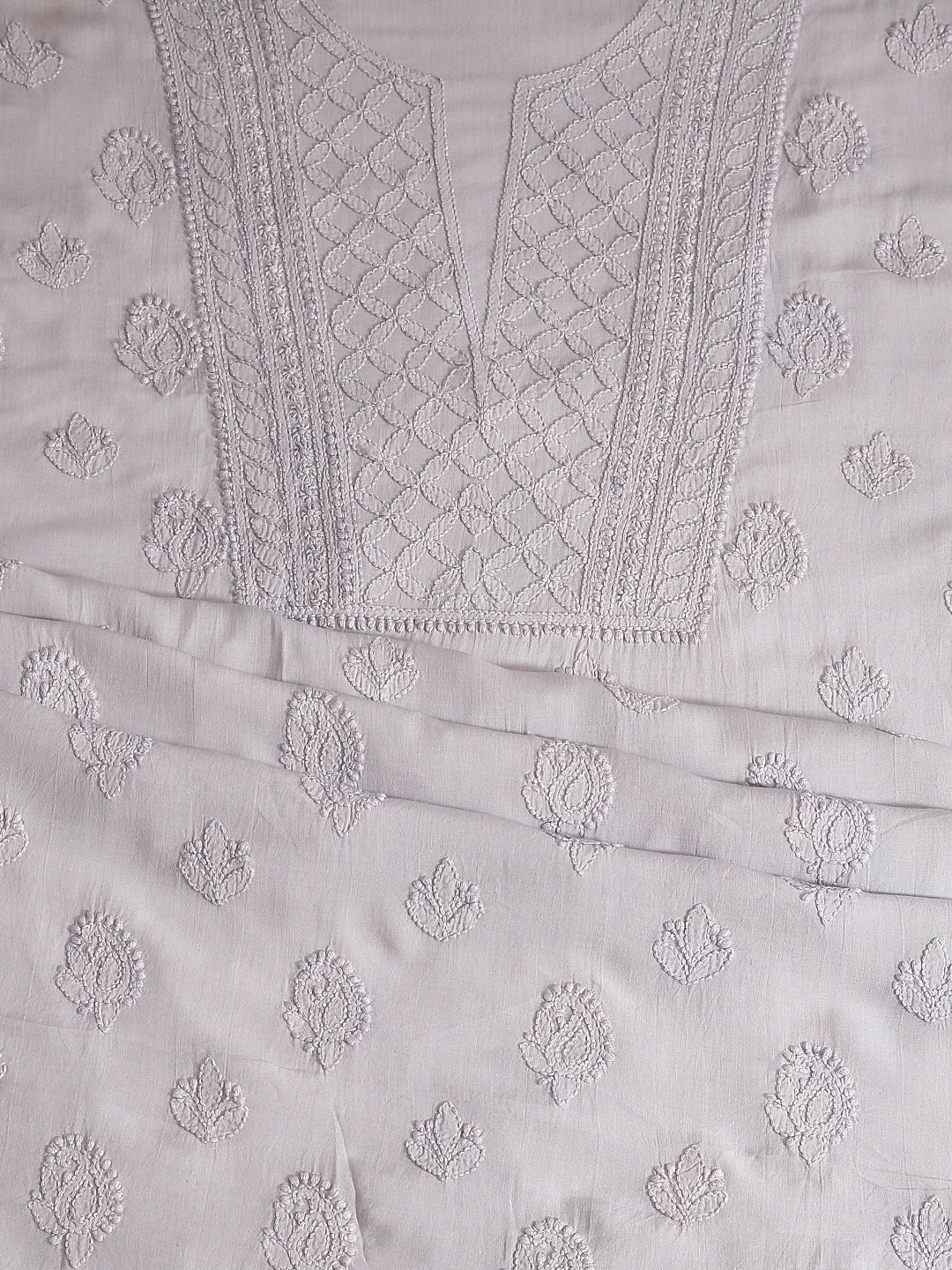 Ada Hand Embroidered Light Grey Modal Lucknowi Chikankari Unstitched Suit Piece 01A368099