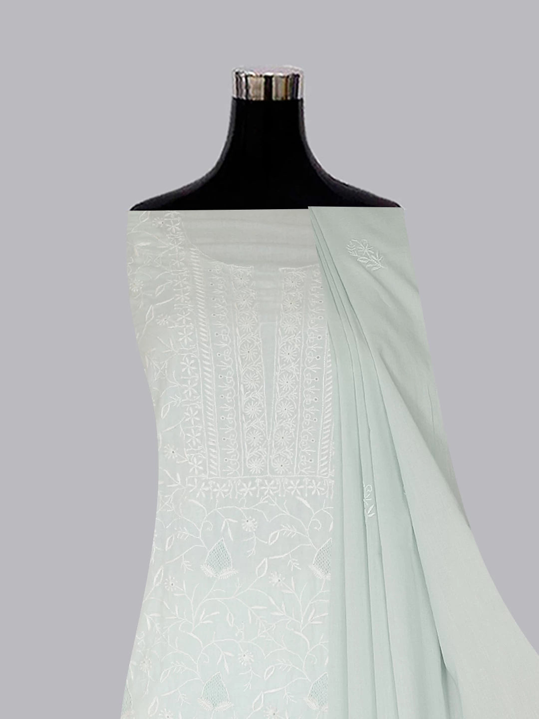 Ada Hand Embroidered Sea Green Cotton Lucknowi Chikankari Unstitched Suit Piece 01A334734