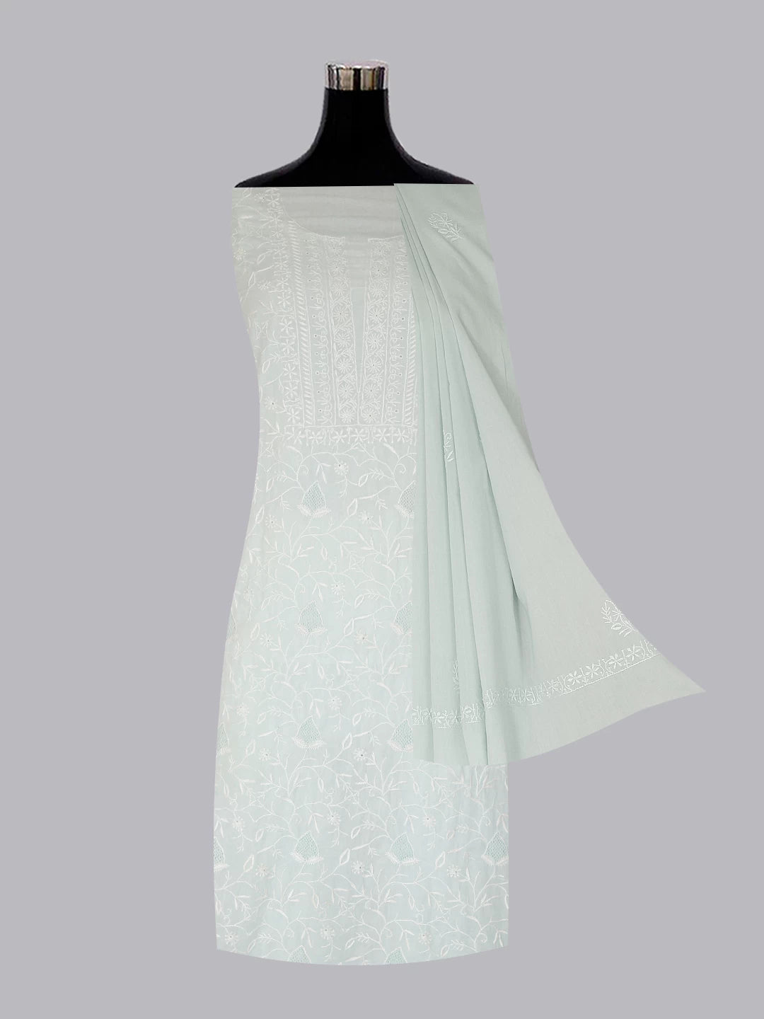 Ada Hand Embroidered Sea Green Cotton Lucknowi Chikankari Unstitched Suit Piece 01A334734