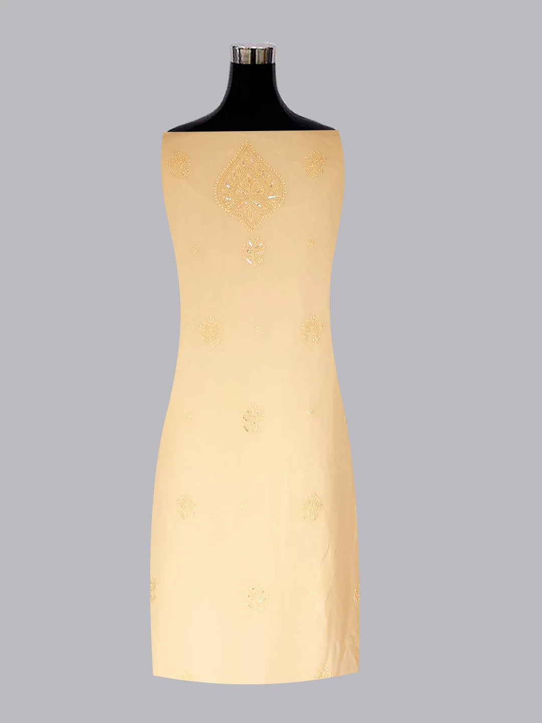 Ada Hand Embroidered Yellow Peach Georgette Lucknowi Chikankari Unstitched Kurta Dupatta Set With Sequinned Work 01A255311