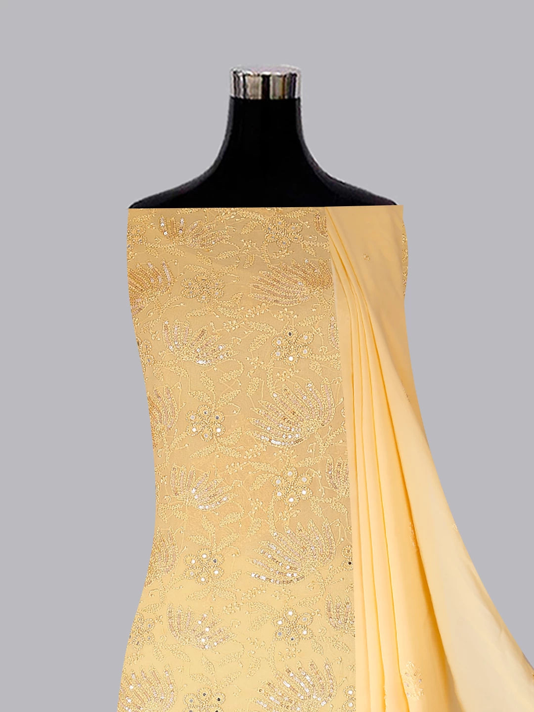Ada Hand Embroidered Yellow Peach Georgette Lucknowi Chikankari Unstitched Kurta Dupatta Set With Sequinned Work 01A255311
