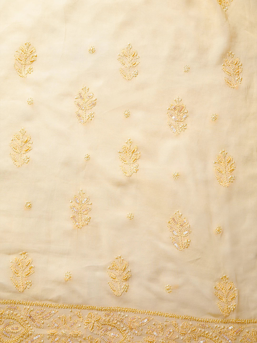 Ada Hand Embroidered Yellow Peach Georgette Lucknowi Chikankari Unstitched Kurta Dupatta Set With Sequinned Work 01A255311
