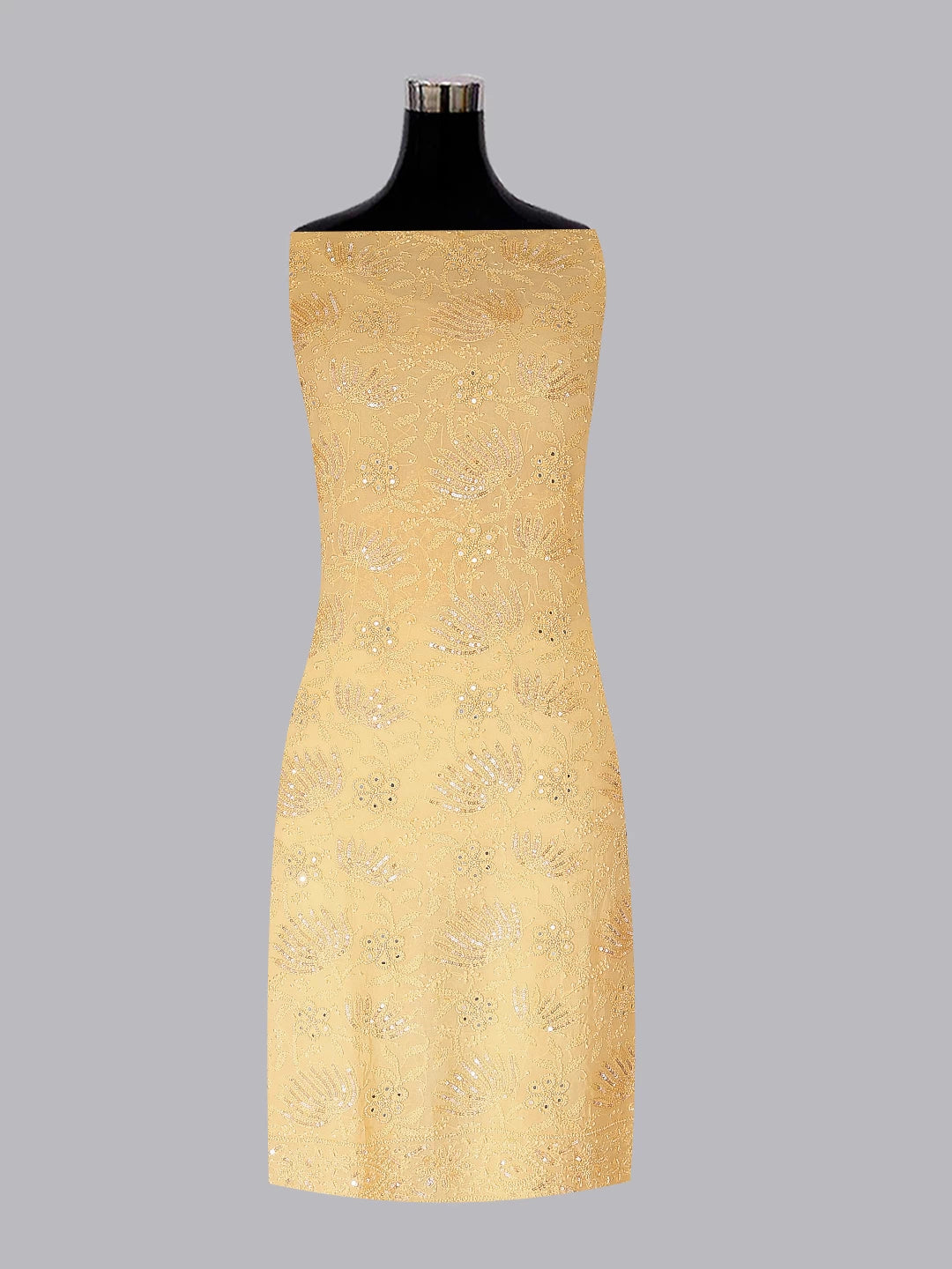 Ada Hand Embroidered Yellow Peach Georgette Lucknowi Chikankari Unstitched Kurta Dupatta Set With Sequinned Work 01A255311