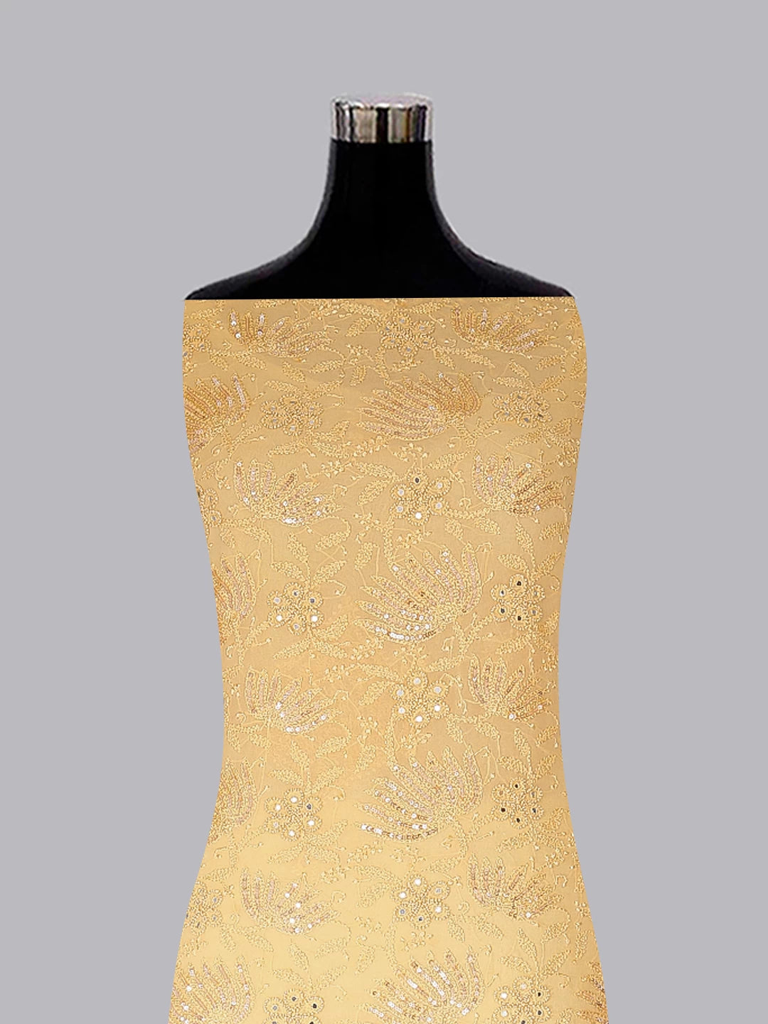 Ada Hand Embroidered Yellow Peach Georgette Lucknowi Chikankari Unstitched Kurta Dupatta Set With Sequinned Work 01A255311