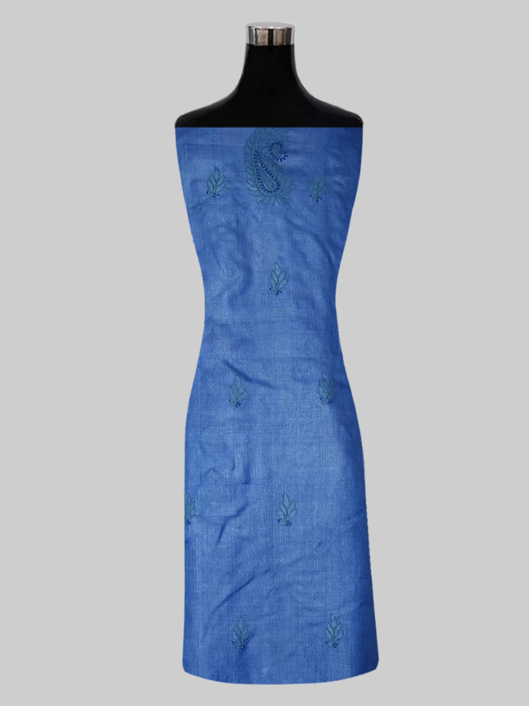 Ada Hand Embroidered Blue Silk Lucknowi Chikankari Semi Stitched Suit Piece 01A450068
