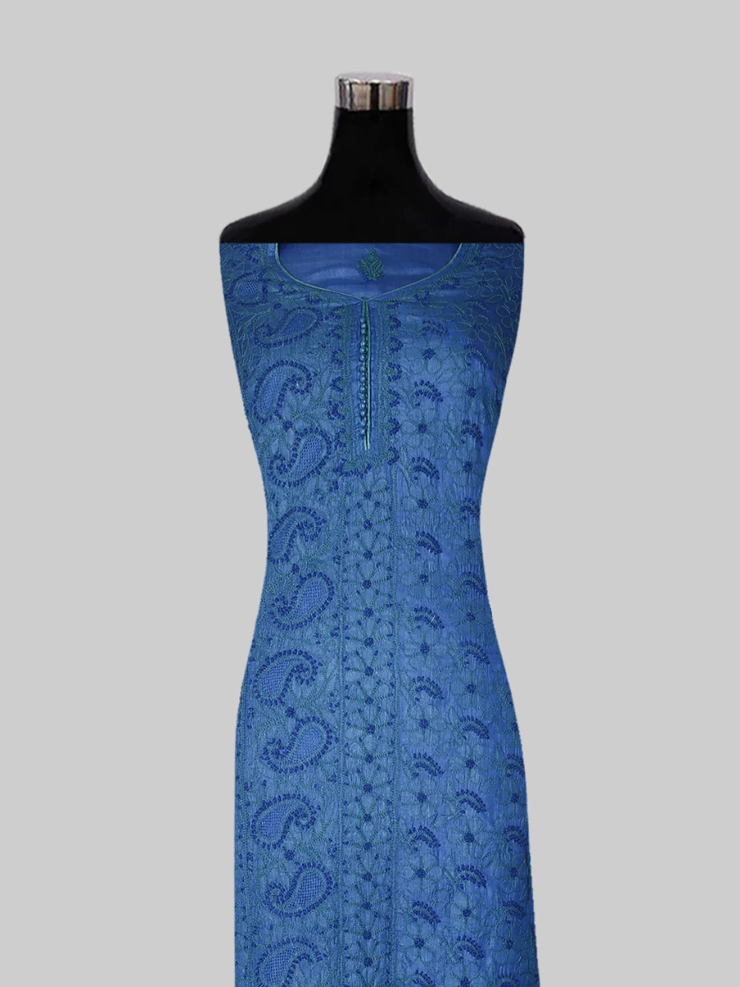 Ada Hand Embroidered Blue Silk Lucknowi Chikankari Semi Stitched Suit Piece 01A450068