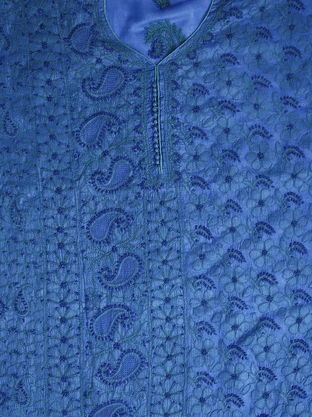 Ada Hand Embroidered Blue Silk Lucknowi Chikankari Semi Stitched Suit Piece 01A450068
