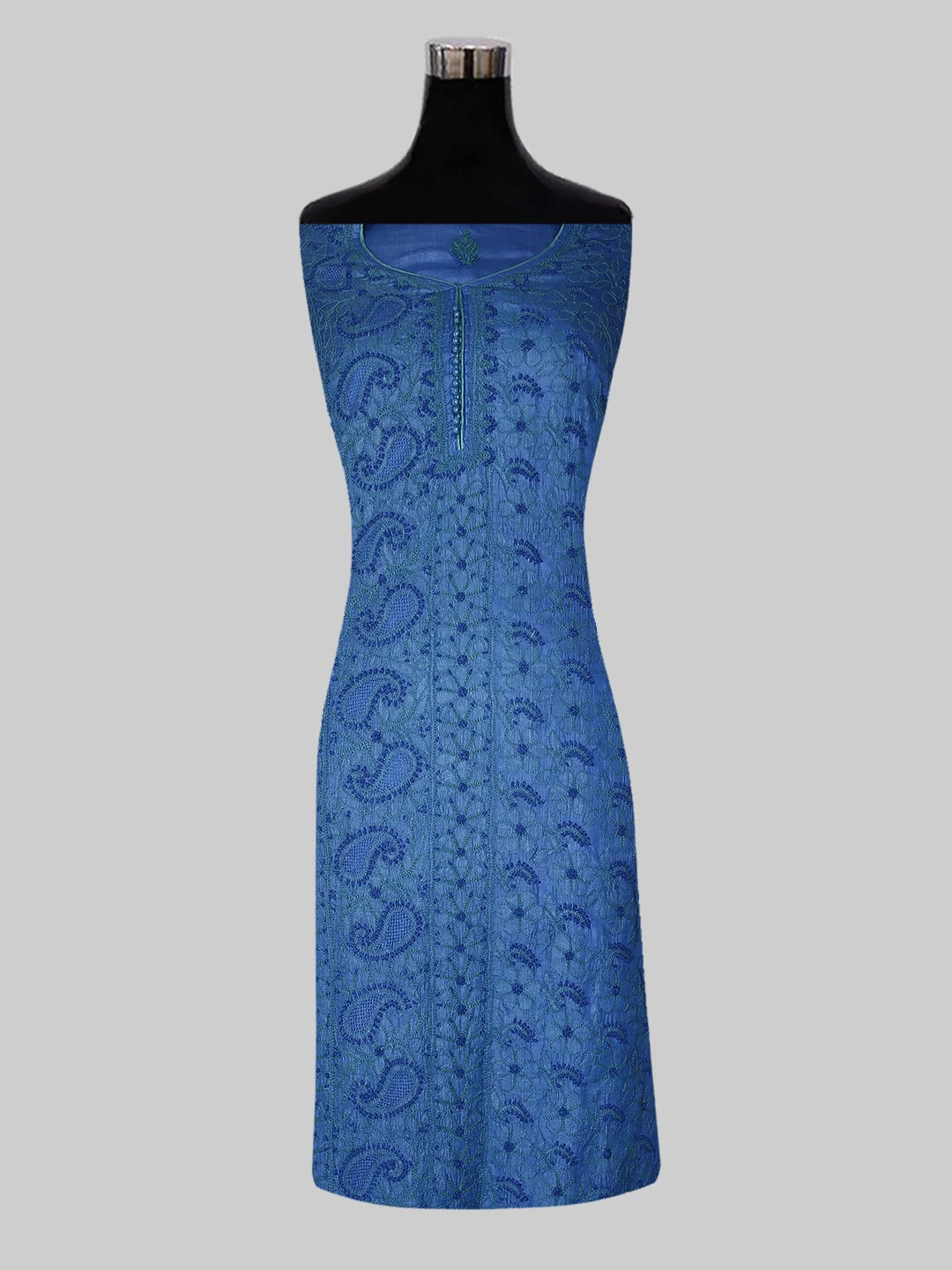 Ada Hand Embroidered Blue Silk Lucknowi Chikankari Semi Stitched Suit Piece 01A450068