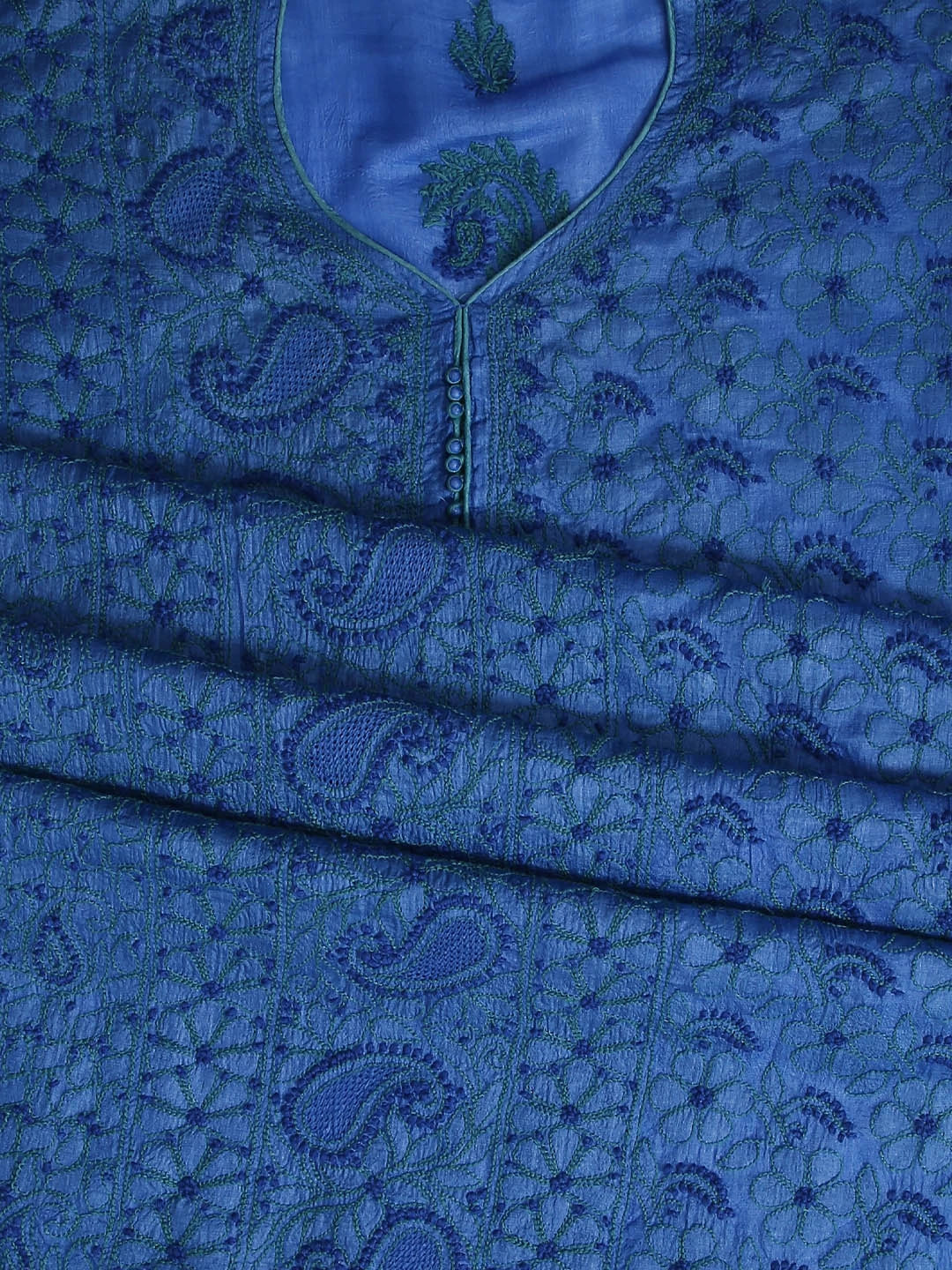 Ada Hand Embroidered Blue Silk Lucknowi Chikankari Semi Stitched Suit Piece 01A450068