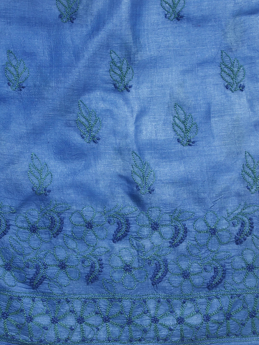 Ada Hand Embroidered Blue Silk Lucknowi Chikankari Semi Stitched Suit Piece 01A450068