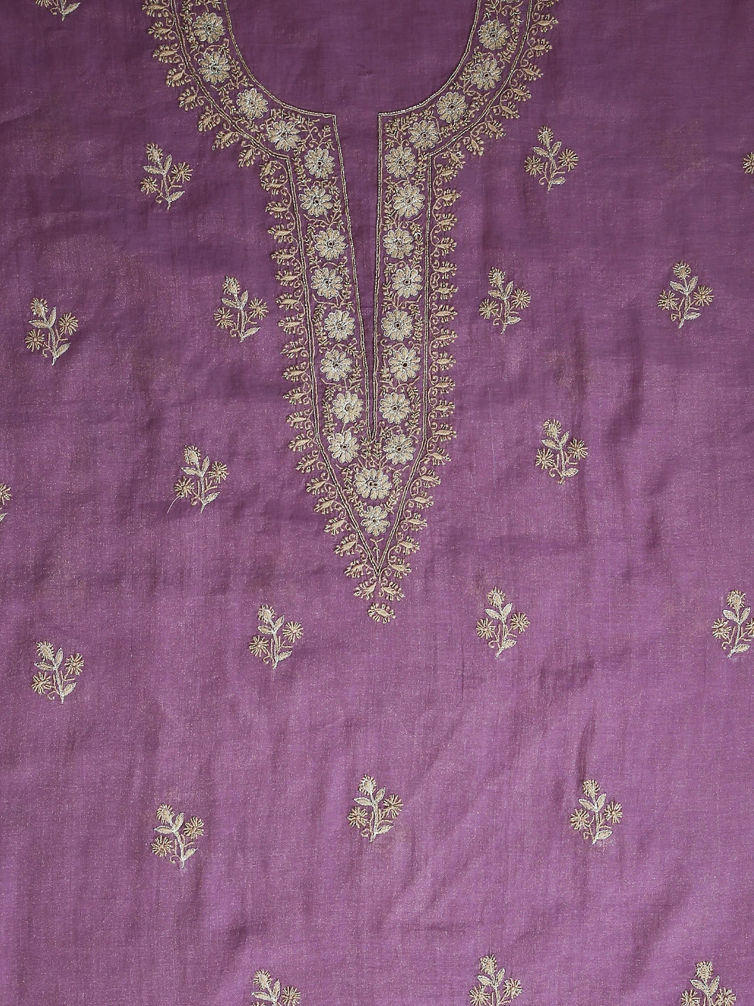 Ada Hand Embroidered Pink Tissue Lucknowi Chikankari Semi-stitched Kurta Dupatta Set With Zari Work 01A403890