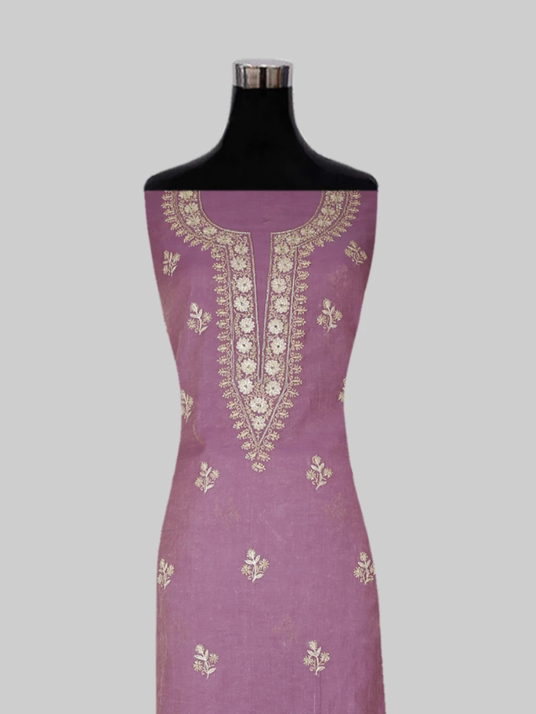 Ada Hand Embroidered Pink Tissue Lucknowi Chikankari Semi-stitched Kurta Dupatta Set With Zari Work 01A403890