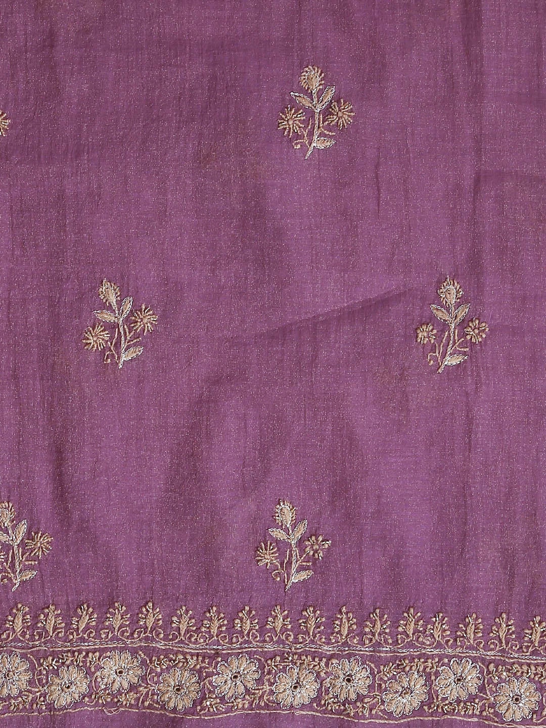 Ada Hand Embroidered Pink Tissue Lucknowi Chikankari Semi-stitched Kurta Dupatta Set With Zari Work 01A403890