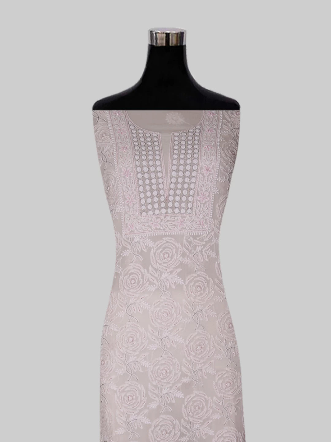 Ada Hand Embroidered Baby Pink Pure Georgette Lucknowi Chikankari Unstitched Kurta Dupatta Set With Pearl Work 01A281271