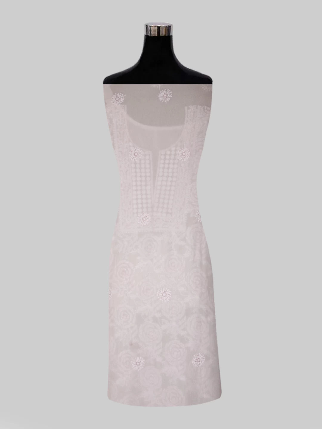 Ada Hand Embroidered Baby Pink Pure Georgette Lucknowi Chikankari Unstitched Kurta Dupatta Set With Pearl Work 01A281271