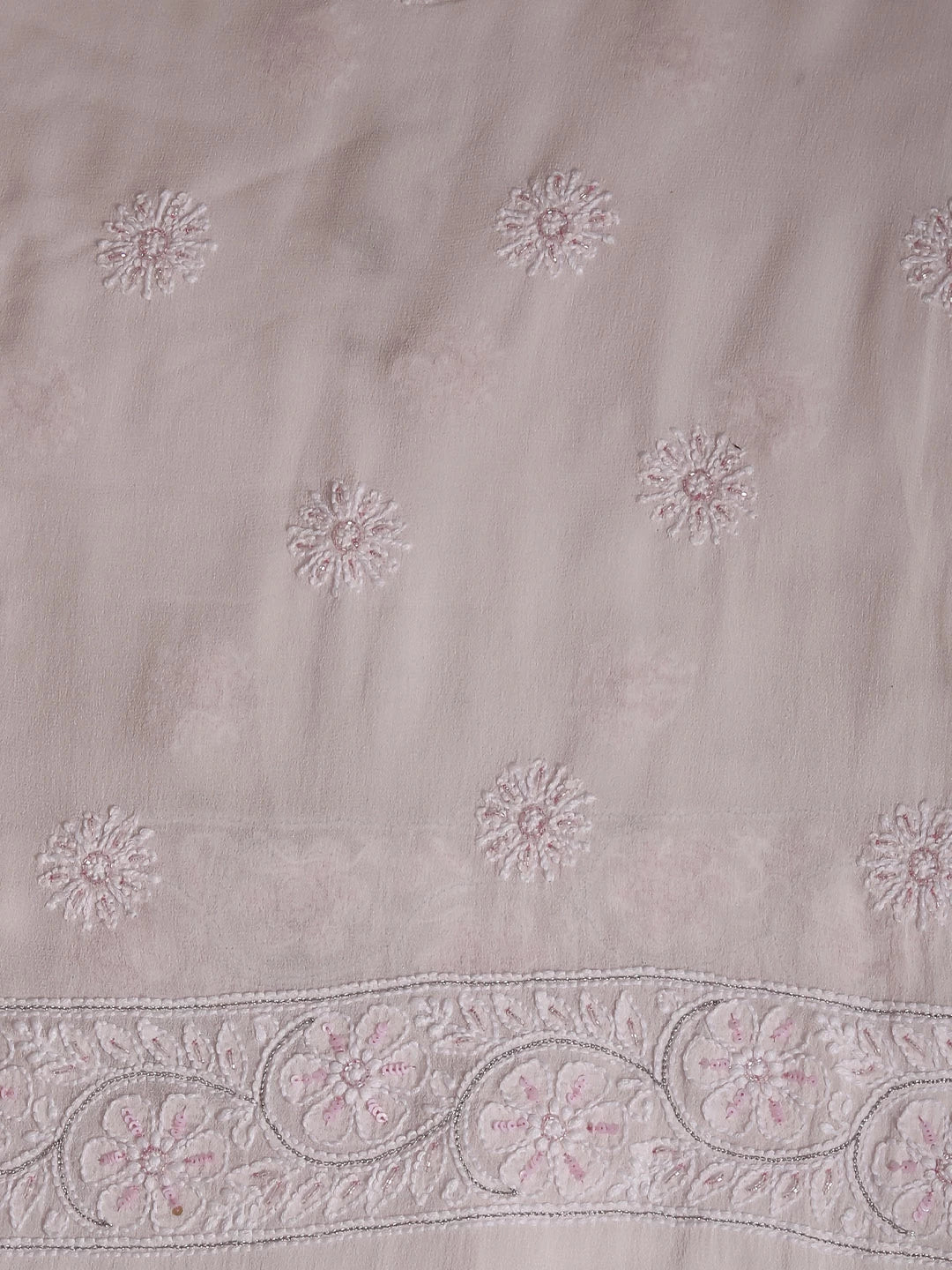 Ada Hand Embroidered Baby Pink Pure Georgette Lucknowi Chikankari Unstitched Kurta Dupatta Set With Pearl Work 01A281271