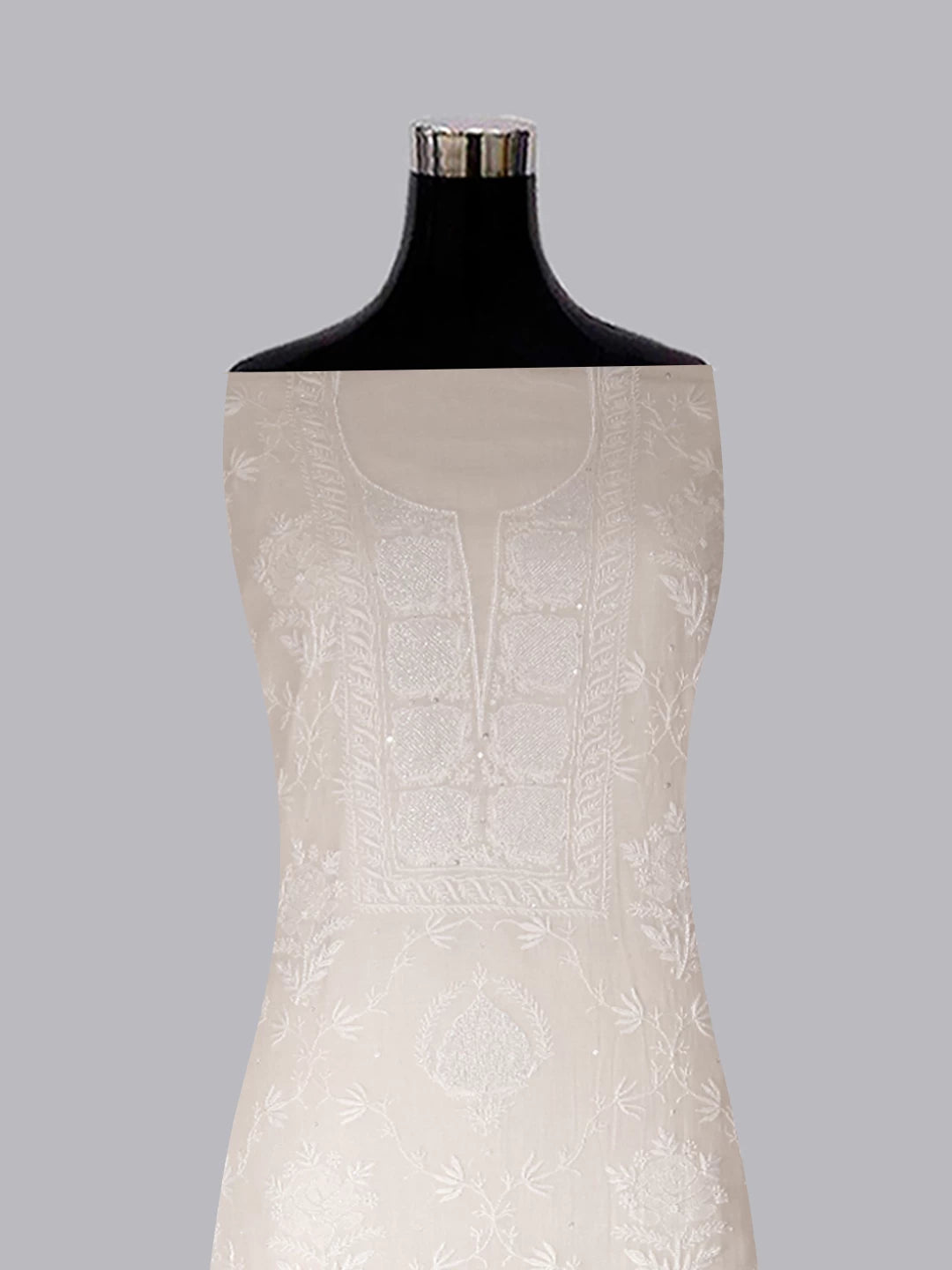 Ada Hand Embroidered Off White Chanderi Lucknowi Chikankari Unstitched Kurta Dupatta Set With Cutdana Work 01A454439