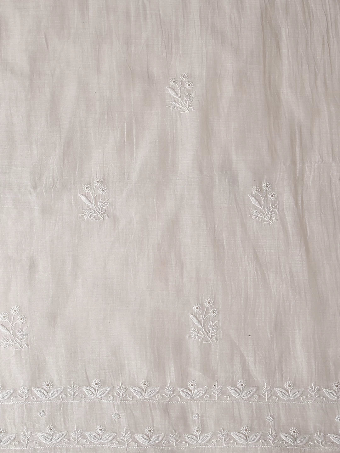 Ada Hand Embroidered Off White Chanderi Lucknowi Chikankari Unstitched Kurta Dupatta Set With Cutdana Work 01A454439