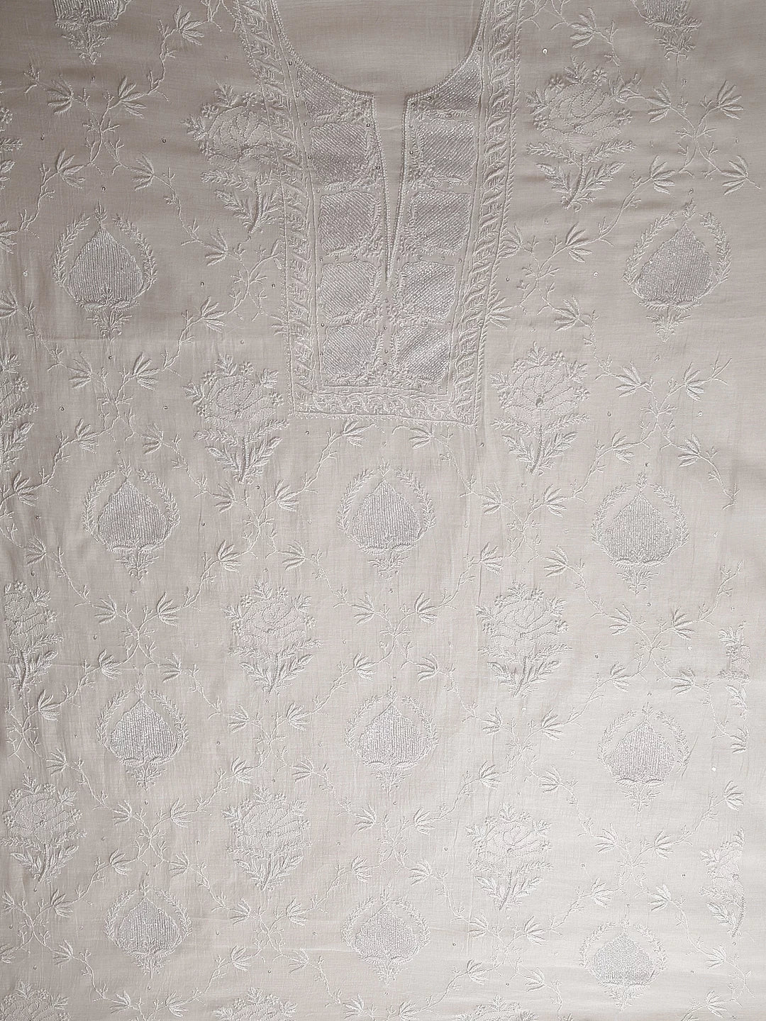 Ada Hand Embroidered Off White Chanderi Lucknowi Chikankari Unstitched Kurta Dupatta Set With Cutdana Work 01A454439