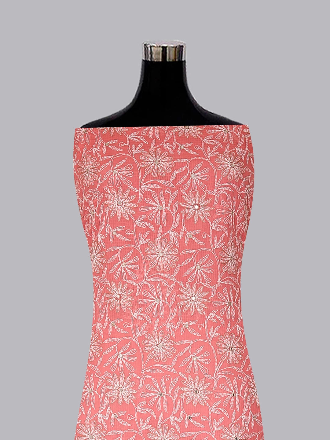 Ada Hand Embroidered Carrot Pink Kota Lucknowi Chikankari Unstitched Kurta Dupatta Set With Zari Work 01A415257