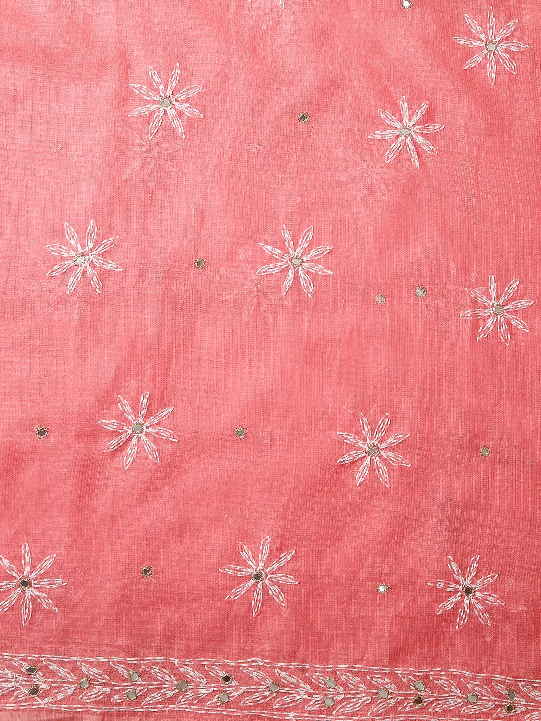 Ada Hand Embroidered Carrot Pink Kota Lucknowi Chikankari Unstitched Kurta Dupatta Set With Zari Work 01A415257