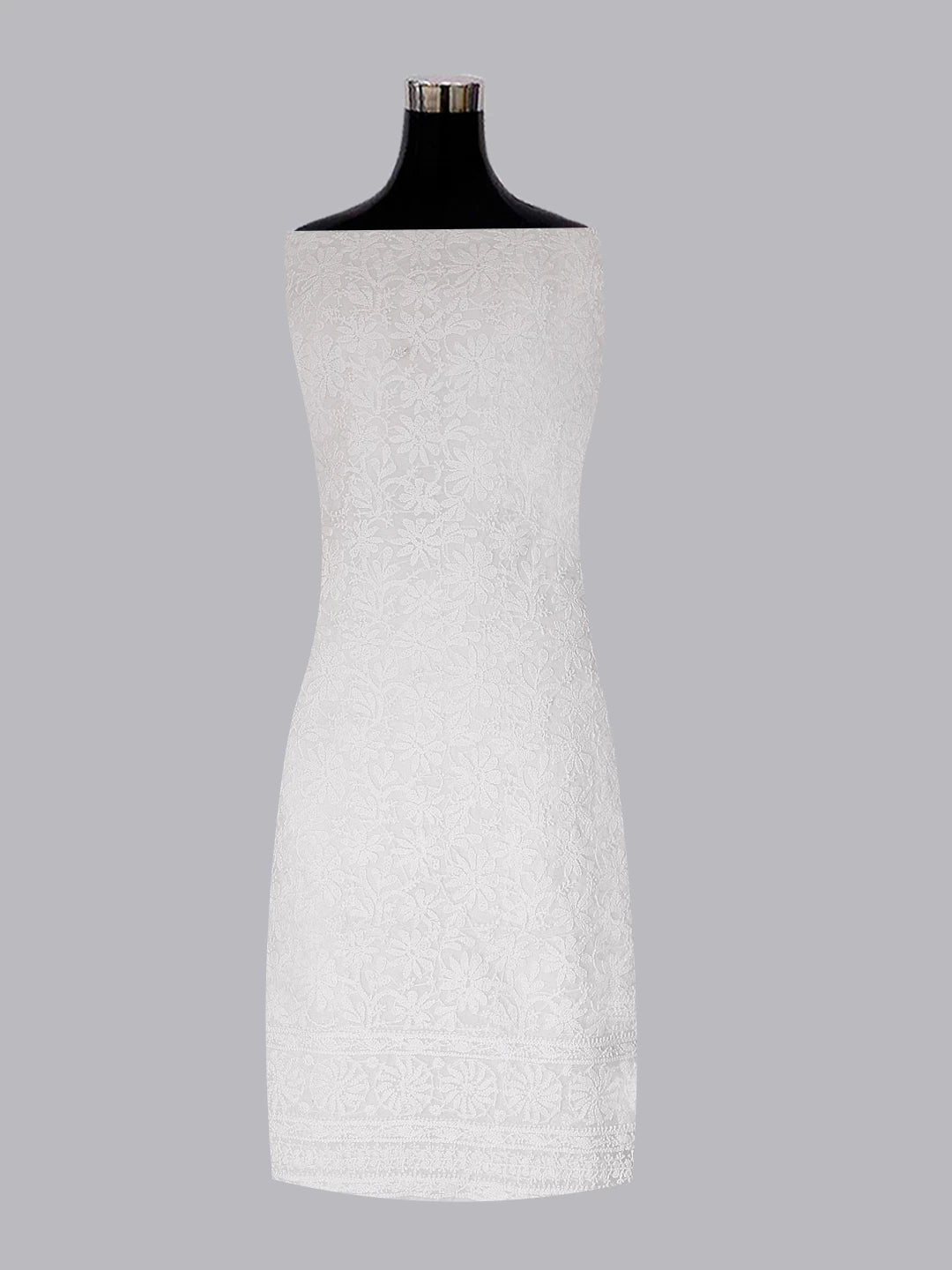 Ada Hand Embroidered White Super Net Lucknowi Chikankari Unstitched Kurta Piece 01A84043