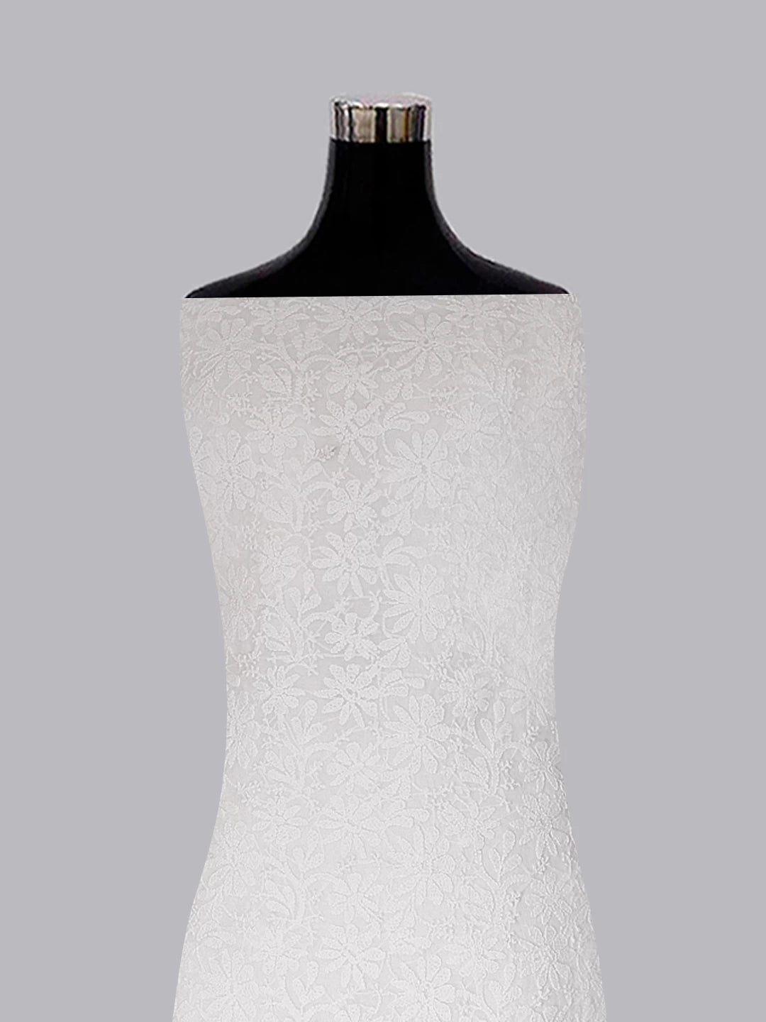 Ada Hand Embroidered White Super Net Lucknowi Chikankari Unstitched Kurta Piece 01A84043