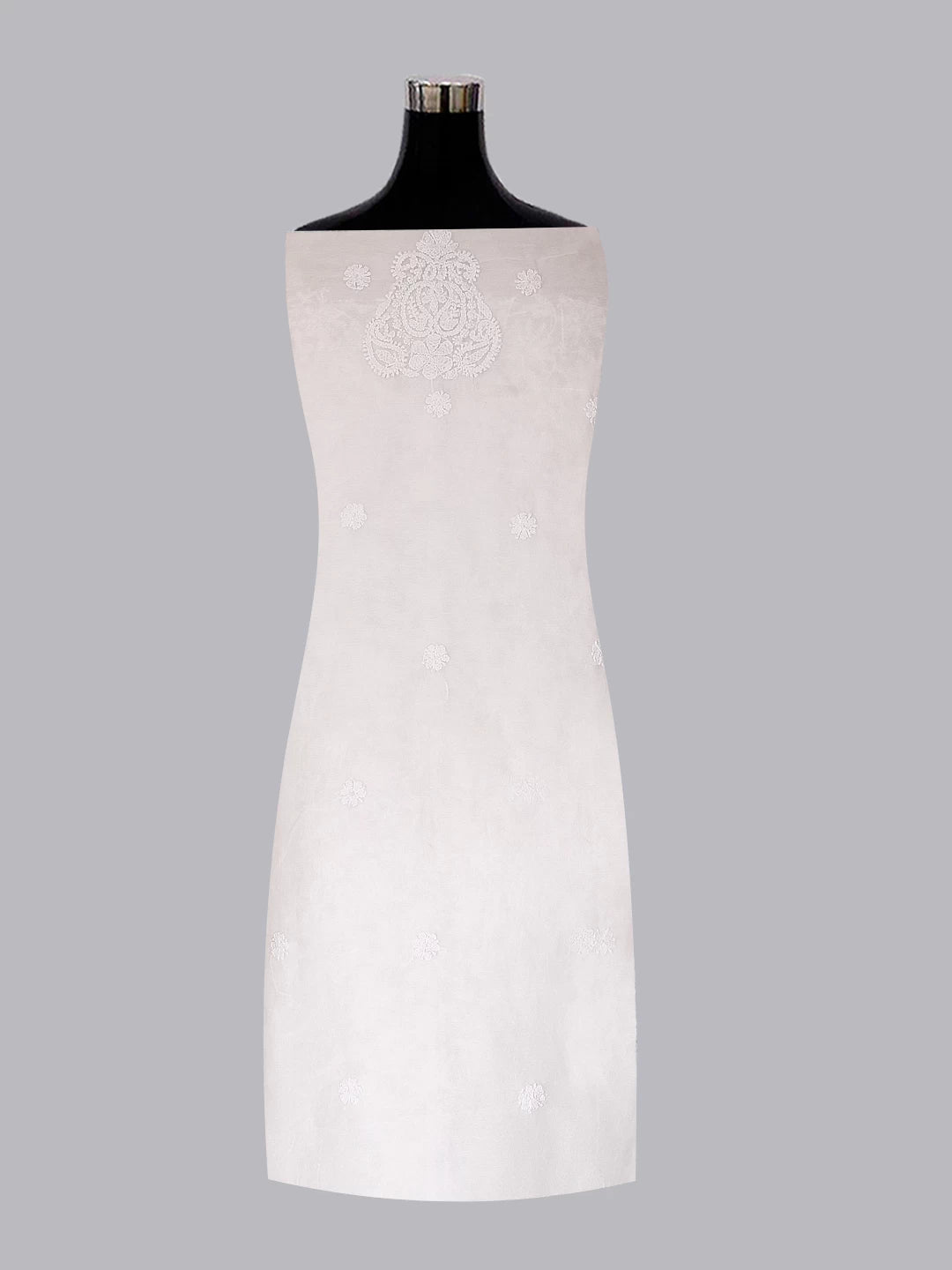 Ada Hand Embroidered White Super Net Lucknowi Chikankari Unstitched Kurta Piece 01A84043
