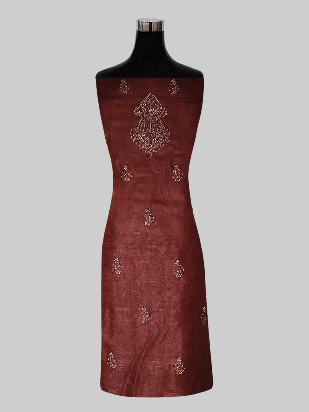 Ada Hand Embroidered Maroon Silk Lucknowi Chikankari Unstitched Suit Set 01A451716