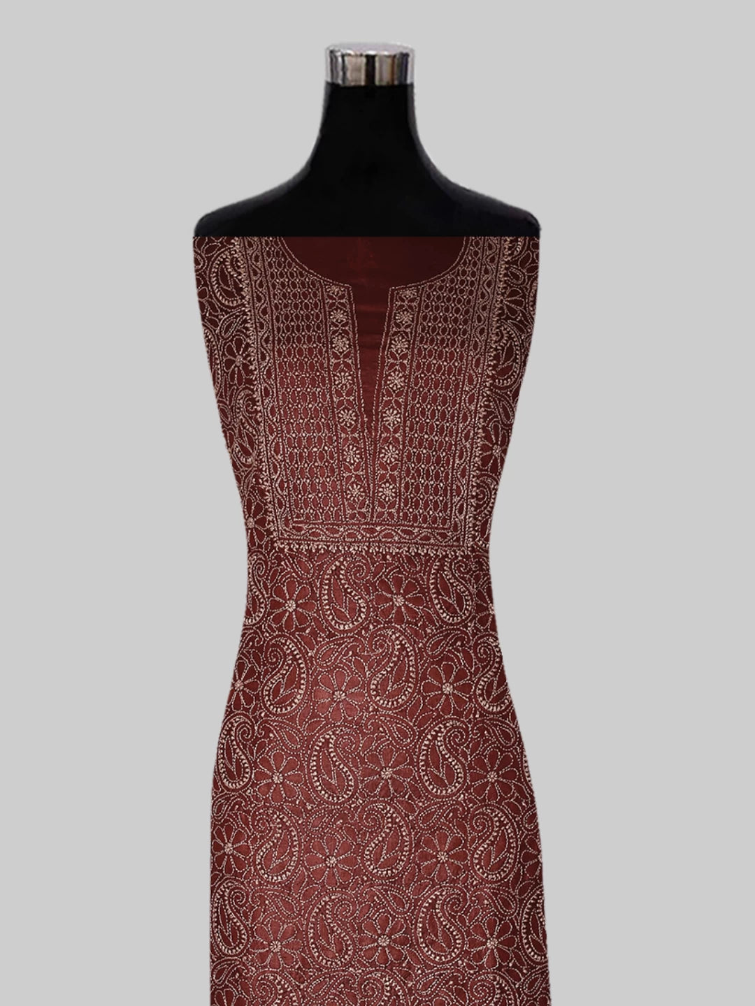 Ada Hand Embroidered Maroon Silk Lucknowi Chikankari Unstitched Suit Set 01A451716