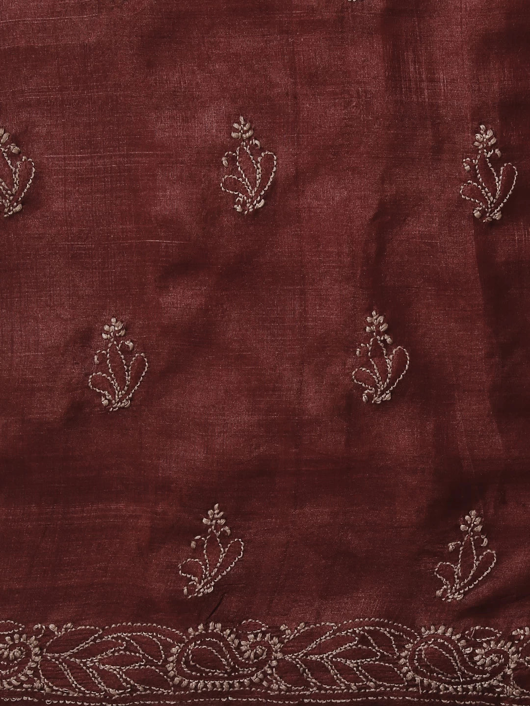 Ada Hand Embroidered Maroon Silk Lucknowi Chikankari Unstitched Suit Set 01A451716