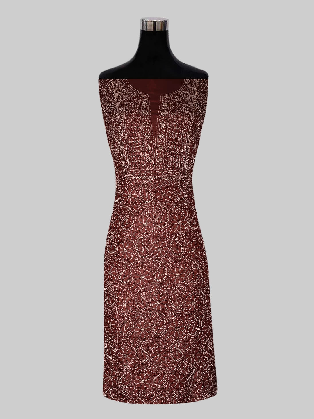 Ada Hand Embroidered Maroon Silk Lucknowi Chikankari Unstitched Suit Set 01A451716