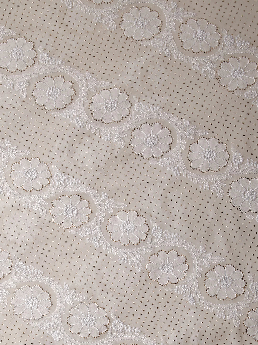 Ada Hand Embroidered Ivory White Pure Georgette Lucknowi Chikankari Saree/Blouse With Mukaish Work 01A321120