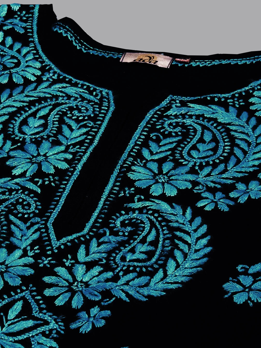 Ada Hand Embroidered Black Cotton Lucknow Chikankari Kurta A411271